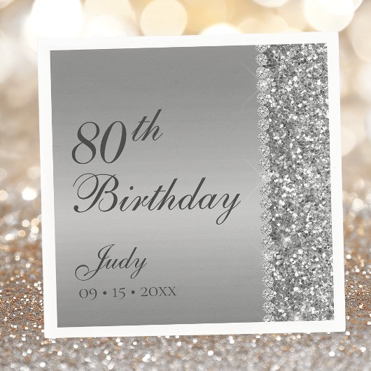 Elegant Silver 80. Geburtstag Serviette