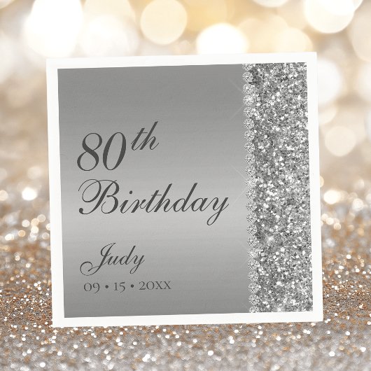 Elegant Silver 80. Geburtstag Serviette