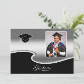Elegant Silver and Black Grad Party invitation Ankündigung (Stehend Vorderseite)