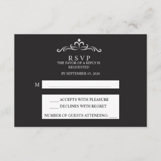 Elegant Silver and Black Horizontal Wedding RSVP Karte
