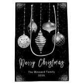Elegant Silver and Black Ornament Christmas Mittlere Geschenktüte (Rückseite)