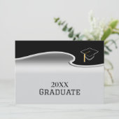 Elegant Silver and Black with Photo Graduation Ankündigung (Stehend Vorderseite)