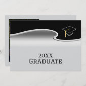 Elegant Silver and Black with Photo Graduation Ankündigung (Vorne/Hinten)