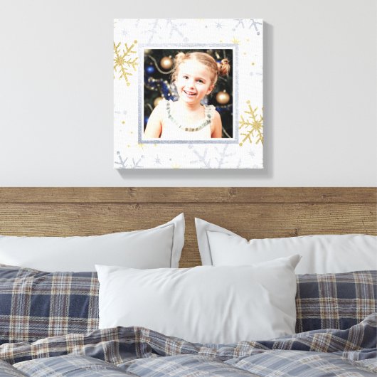 Elegant Silver and Gold Snowflakes Holiday Foto Leinwanddruck (Insitu (Schlafzimmer))