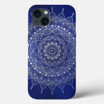 Elegant Silver auf Deep Blue Floral Henna Mandala