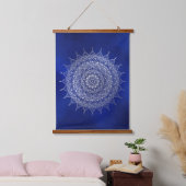 Elegant Silver auf Deep Blue Floral Henna Mandala Wandteppich Mit Holzrahmen (Schlafzimmer)