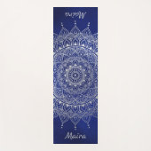Elegant Silver auf Deep Blue Floral Henna Mandala Yogamatte (Vorderseite)