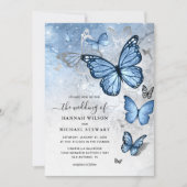 Elegant Silver Baby Blue Butterfly Wedding Einladung (Vorderseite)