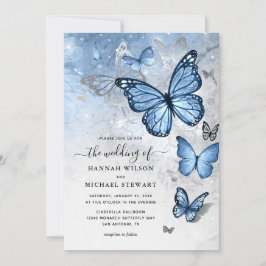 Elegant Silver Baby Blue Butterfly Wedding Einladung