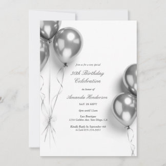 Elegant Silver Balloon Geburtstagsparty Einladung