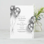 Elegant Silver Balloon Geburtstagsparty Einladung (Stehend Vorderseite)
