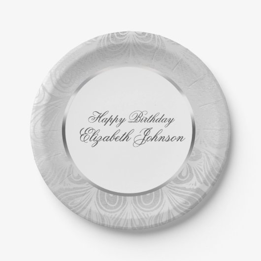 Elegant Silver Birthday Pappteller (Vorderseite)