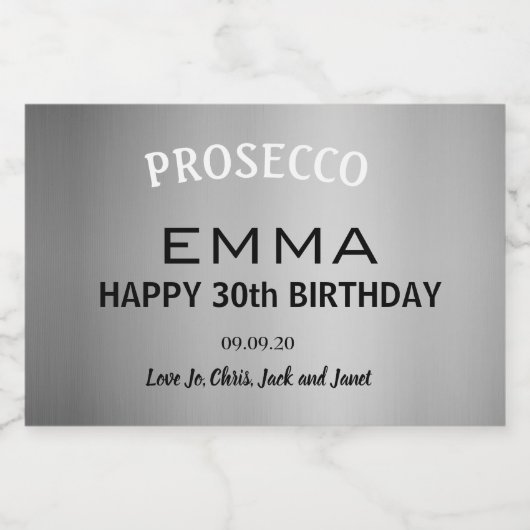 Elegant Silver Birthday Wedding Anniversary Mini Schaumweinetikett (Einzelnes Label)