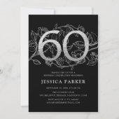 Elegant Silver Black 60. Geburtstag Einladung (Vorderseite)