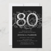 Elegant Silver Black 80. Geburtstag Einladung (Vorderseite)