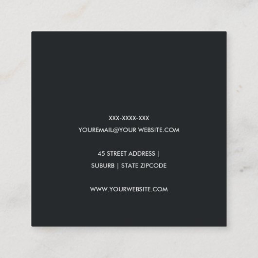 ELEGANT SILVER BLACK BRUSH STROKE CALLIGRAPHIE QUADRATISCHE VISITENKARTE (Rückseite)