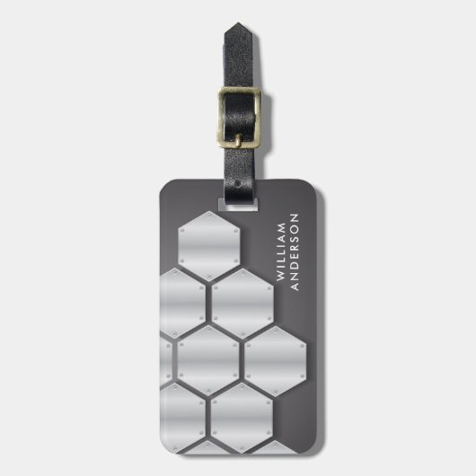 Elegant Silver & Black plate metal hexagon Gepäckanhänger (Vorderseite vertikal)