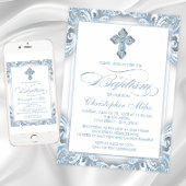 Elegant Silver Blue Baptisse Einladung