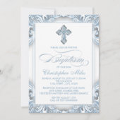 Elegant Silver Blue Baptisse Einladung (Vorderseite)