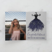 Elegant Silver Blue Glitzer Dress Grad Foto Invit Karte (Innenseite)