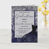 Elegant Silver Blue Glitzer Dress Grad Foto Invit Karte (Gelbe Blume)