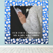 Elegant Silver Blue Heart Diamond Erste Weihnachte Leinwanddruck (Insitu (Holzboden))