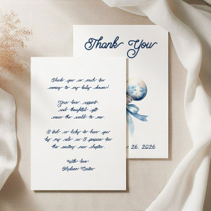 Elegant Silver Blue Rattle Bow Baby Shower Dankeskarte
