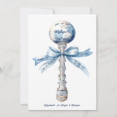 Elegant Silver Blue Rattle Bow Baby Shower Einladung (Vorderseite)