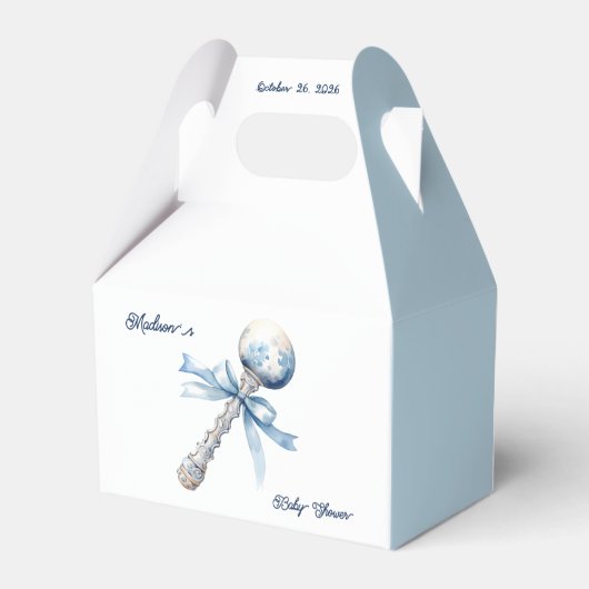 Elegant Silver Blue Rattle Bow Baby Shower Geschenkschachtel (Rückseite)