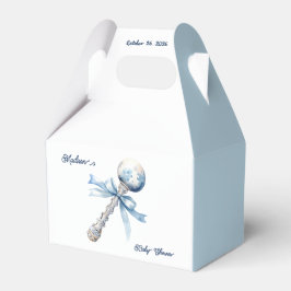 Elegant Silver Blue Rattle Bow Baby Shower Geschenkschachtel