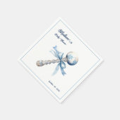 Elegant Silver Blue Rattle Bow Baby Shower Serviette (Ecke)