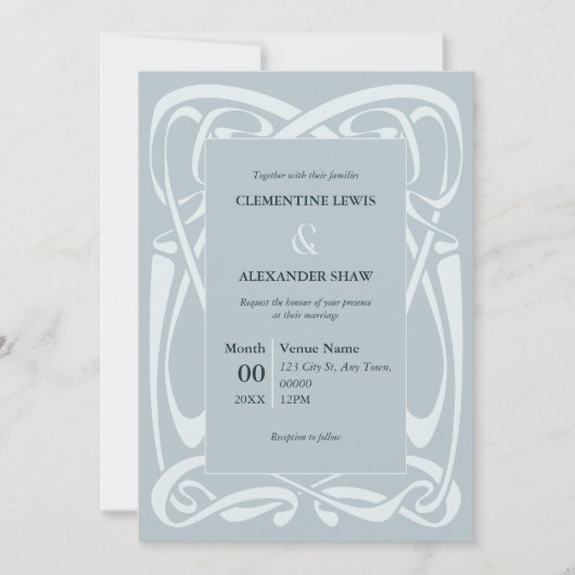 Elegant Silver Blue Vintage Ribbon Einladung (Vorderseite)