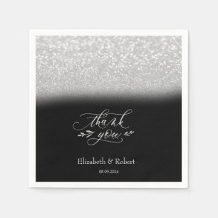 Elegant Silver Bokeh Black Dankeschön Card Serviette
