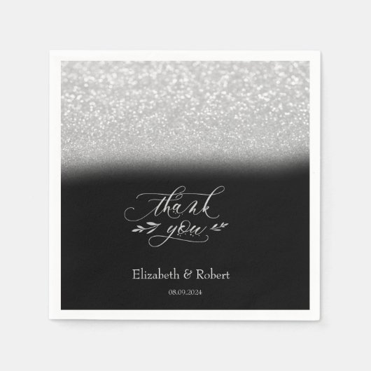 Elegant Silver Bokeh Black Dankeschön Card Serviette (Vorderseite)