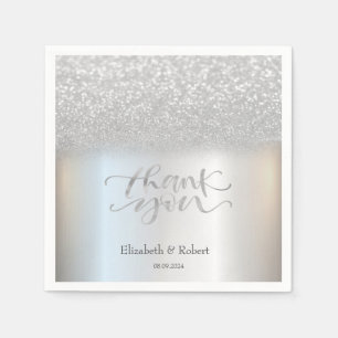 Elegant Silver Bokeh Dankeschön Card Serviette
