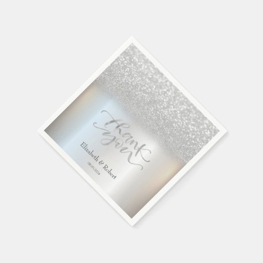 Elegant Silver Bokeh Dankeschön Card Serviette (Ecke)