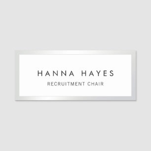 Elegant Silver Border Employee Tag Namensschild