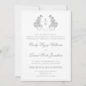 Elegant Silver Botanical Crest Heritage Wedding  Einladung (Vorderseite)