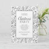Elegant Silver Botanicals Christmas Party Einladung (Stehend Vorderseite)