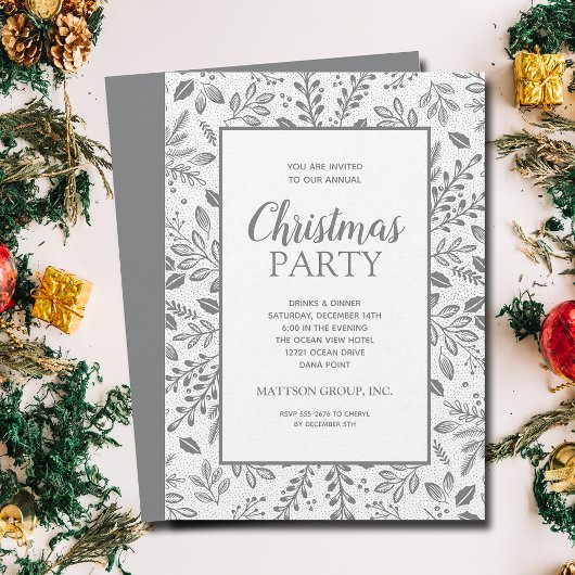 Elegant Silver Botanicals Christmas Party Einladung