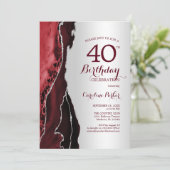 Elegant Silver Burgundy Red Agate 40. Geburtstag Einladung (Stehend Vorderseite)
