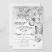 Elegant Silver Butterfly Spanish Quinceanera Einladung (Vorderseite)