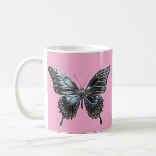 Elegant Silver Butterfly with Open Wings Kaffeetasse (Links)