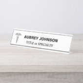 Elegant Silver Caduceus auf Weiß Schreibtischnamensplakette (Vorderseite )