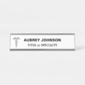 Elegant Silver Caduceus auf Weiß Schreibtischnamensplakette (Vorderseite )