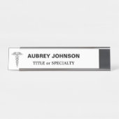 Elegant Silver Caduceus auf Weiß Schreibtischnamensplakette (Vorderseite )