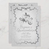 Elegant Silver Carriage Storybook Quinceañera Einladung (Vorne/Hinten)
