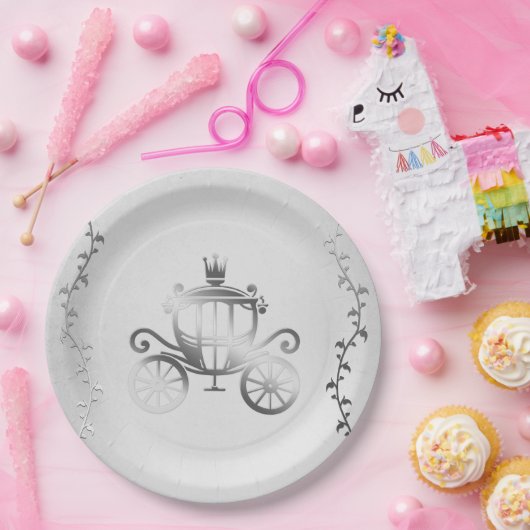 Elegant Silver Carriage White Storybook Royal Pappteller (Party)