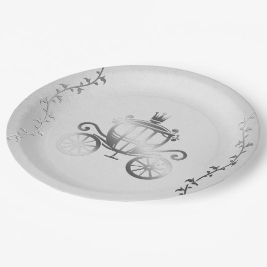 Elegant Silver Carriage White Storybook Royal Pappteller (Schrägansicht)