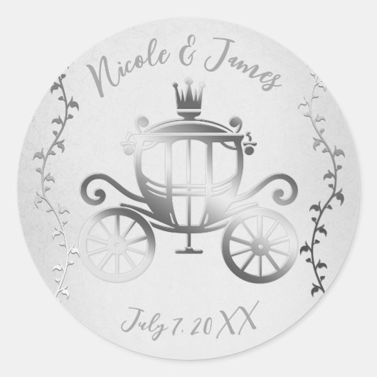 Elegant Silver Carriage White Storybook Royal Runder Aufkleber (Vorderseite)